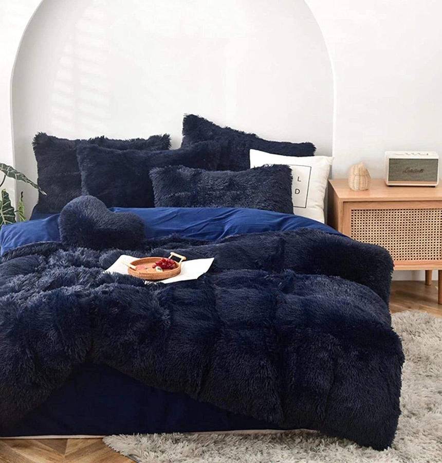 SMTE 3 Piece Fluffy comforter - Blue with keychain