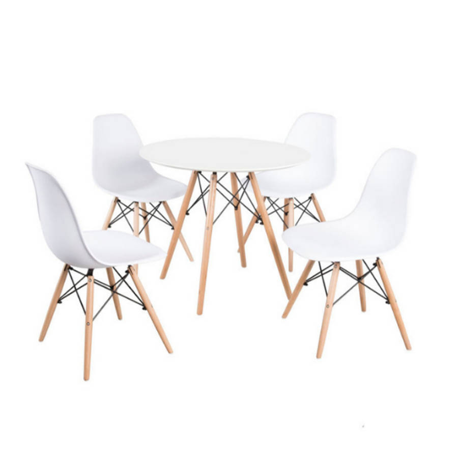 SMTE White Round Coffee Table with 4 Chairs with keychain