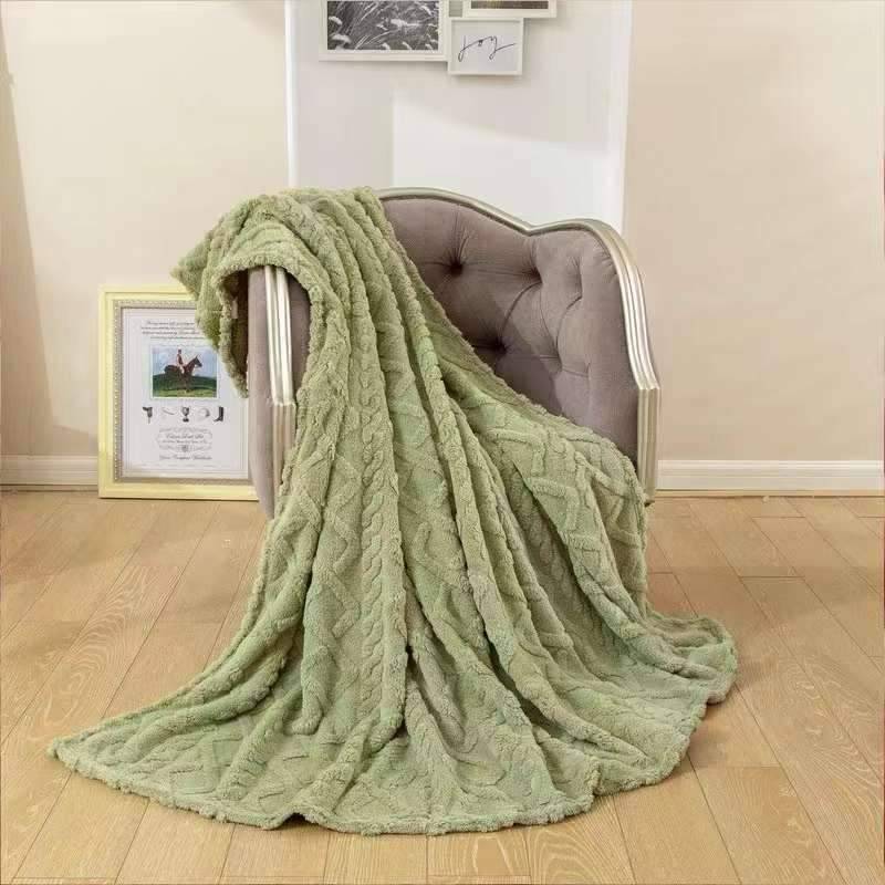 SMTE Warm Throw Fleece Soft Blankets Double - Green with keychain
