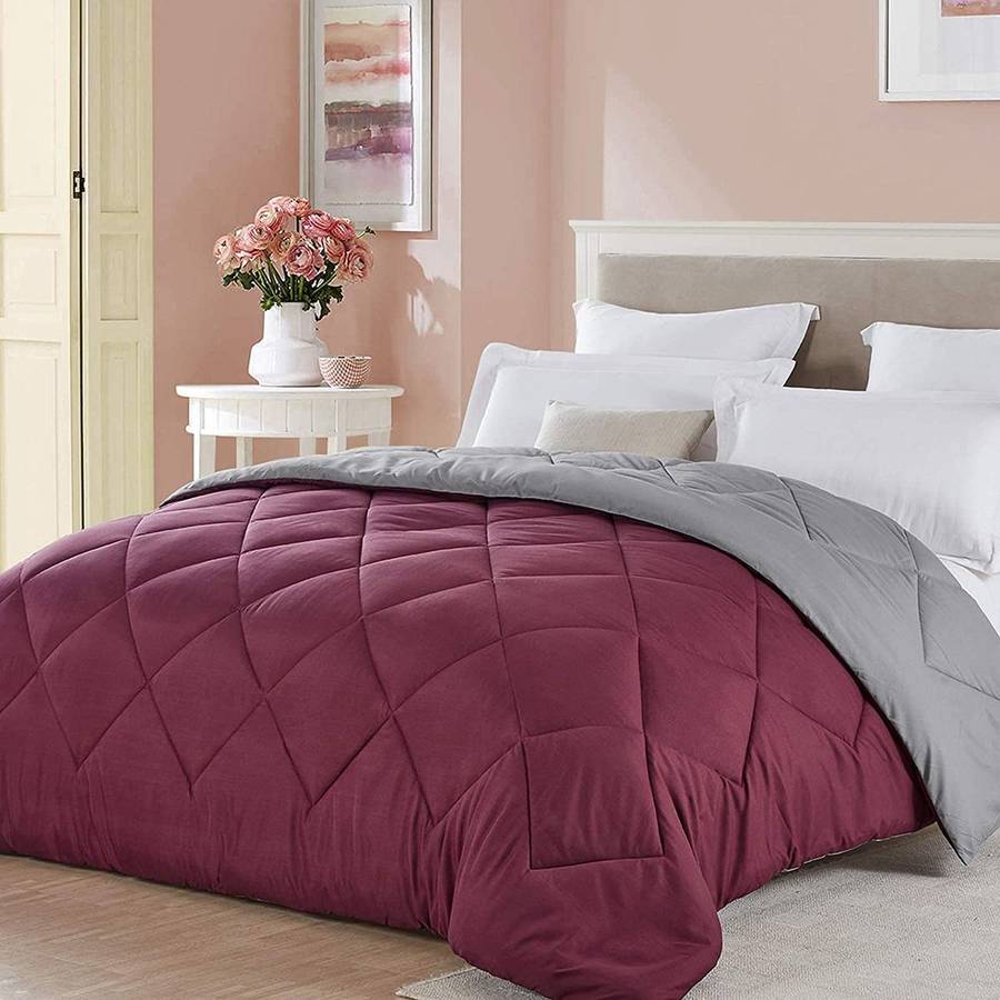 SMTE 5 Piece Reversible Comforter Burgundy/Gray - Double with keychain