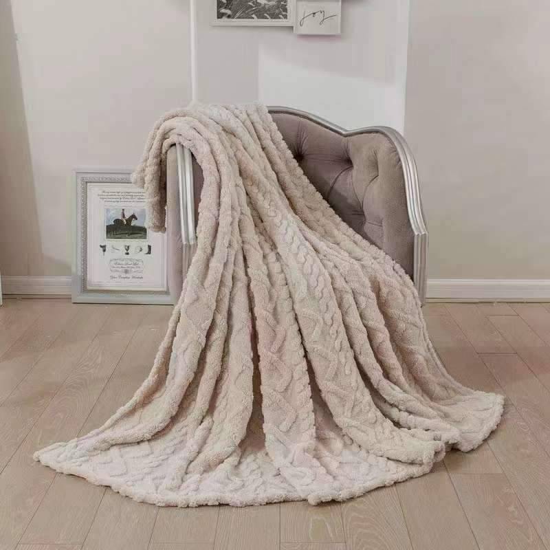 SMTE Warm Throw Fleece Soft Blankets Double - Light Brown with keychain