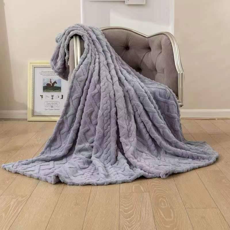 SMTE Warm Throw Fleece Soft Blankets Double - Light Grey with keychain