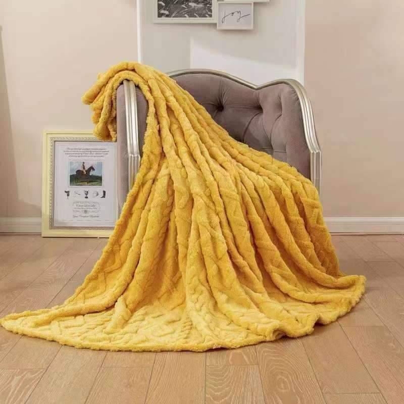SMTE Warm Throw Fleece Soft Blankets Double - Yellow with keychain