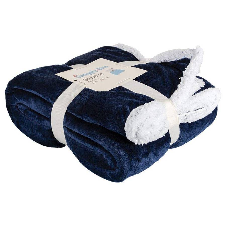 SMTE Soft Sherpa Blanket King Size - 200 x 200cm - Navy with keychain