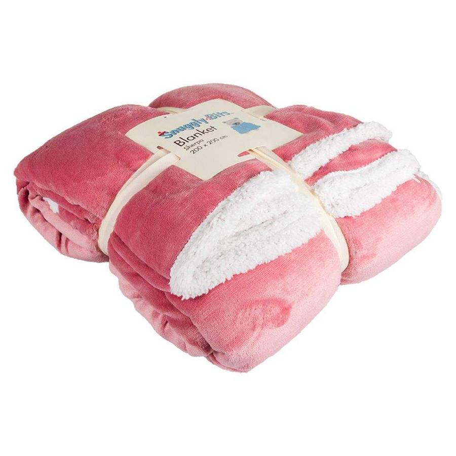 SMTE Soft Sherpa Blanket King Size - 200 x 200cm - Pink with keychain