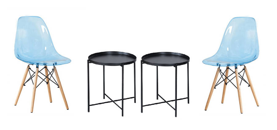 SMTE Transparent Color Dining Wooden Leg Chairs and Metal Single Tier Table Set - Blue with keychain
