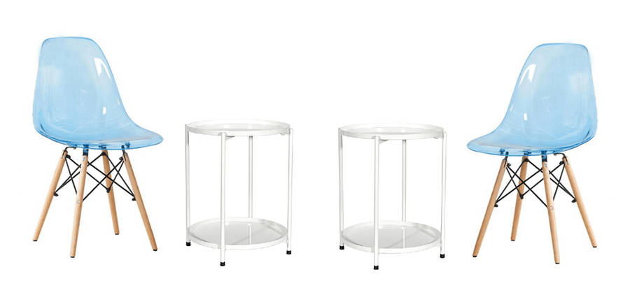 SMTE Transparent Color Dining Wooden Leg Chairs and 2 Tier Metal Table Set - Blue with keychain