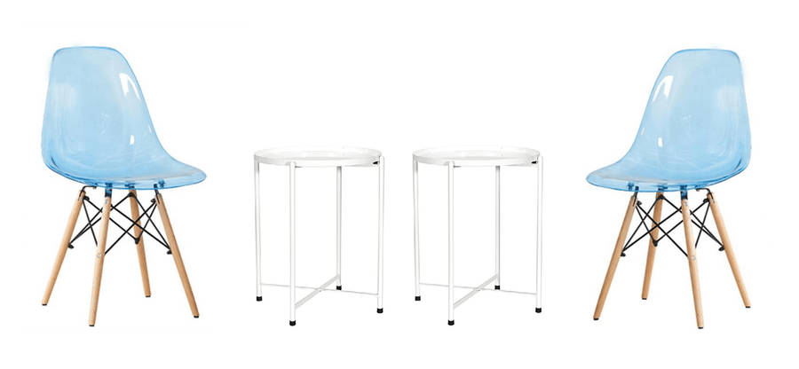 SMTE Transparent Color Dining Wooden Leg Chairs and 1 Tier Metal Table Set - Blue with keychain