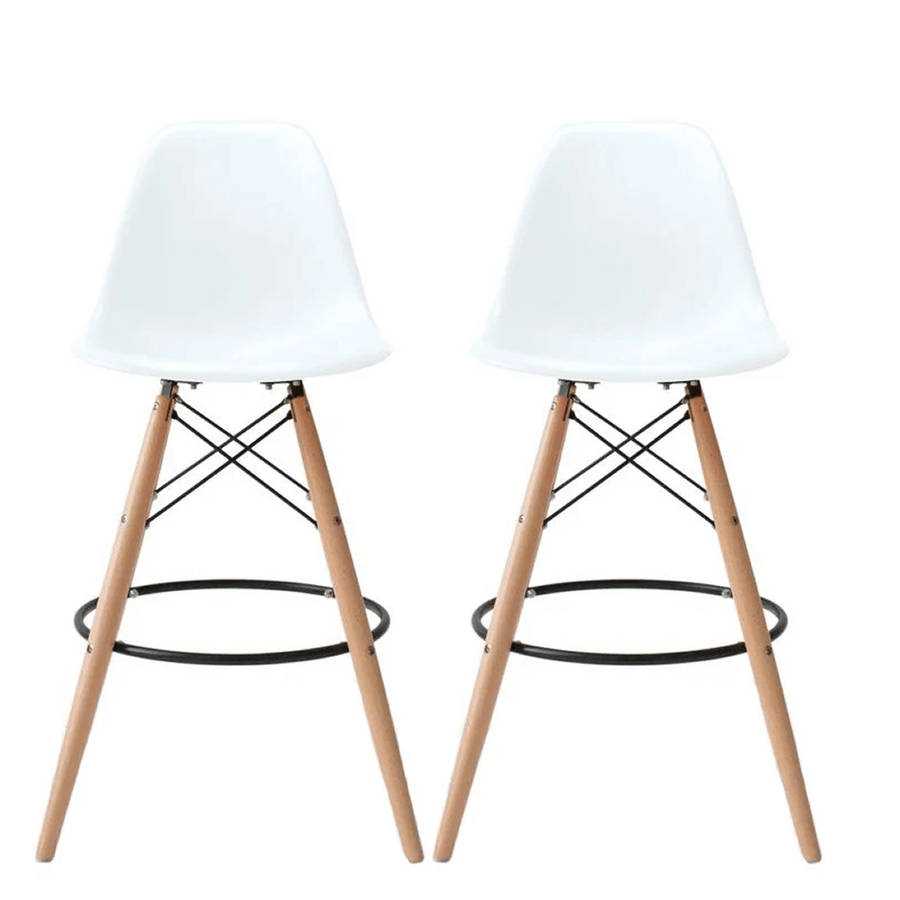SMTE 2 Set Of Wood Leg Dining Chairs - White with keychain
