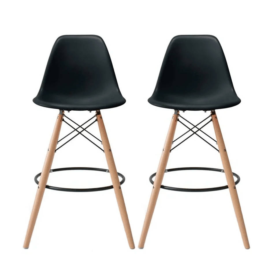 SMTE 2 Set Of Wood Leg Dining Chairs - Black with keychain