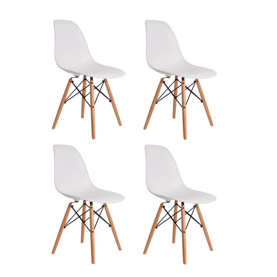 SMTE Set Of 4 Nordic Style Modern Chair - White with keychain