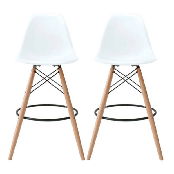 SMTE Set of 2 Modern Armless Counter / Bar Chairs - White with keychain