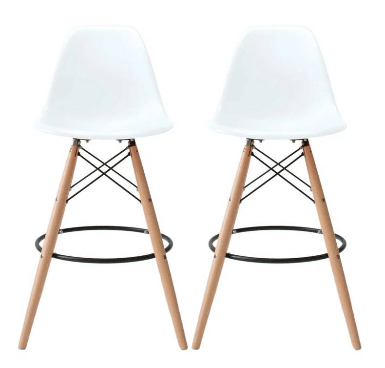 SMTE Set of 2 Modern Armless Counter / Bar Chairs - White with keychain