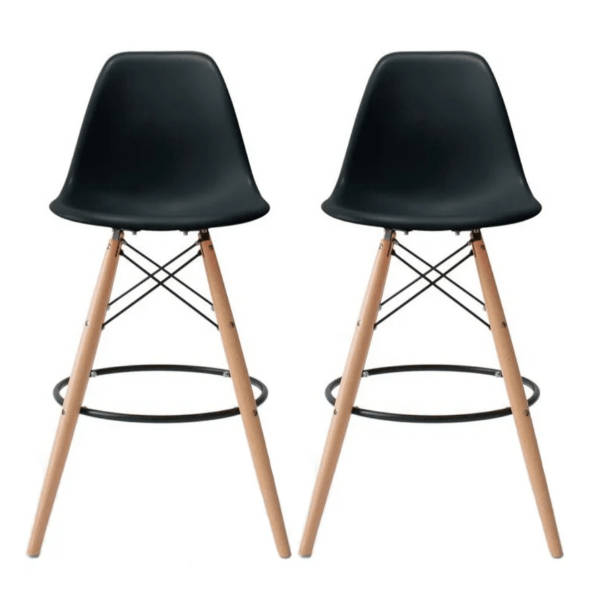 SMTE Set of 2 Modern Armless Counter / Bar Chairs - Black with keychain