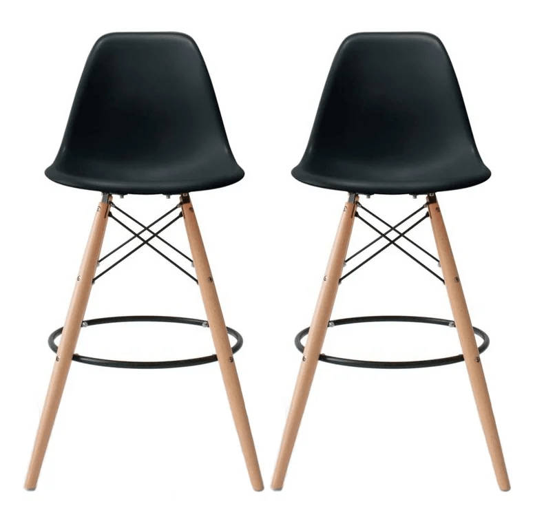 SMTE Set of 2 Modern Armless Counter / Bar Chairs - Black with keychain