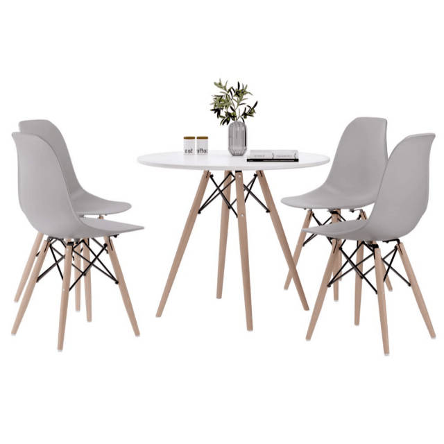 SMTE Round Table and Wooden Leg Chairs (5 Pieces) with keychain