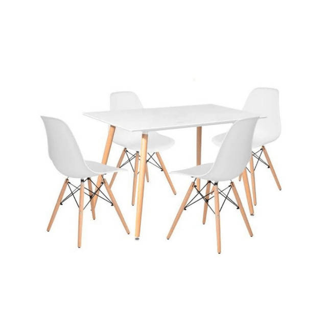 SMTE Rectangular Table & 4 Chairs - White with keychain