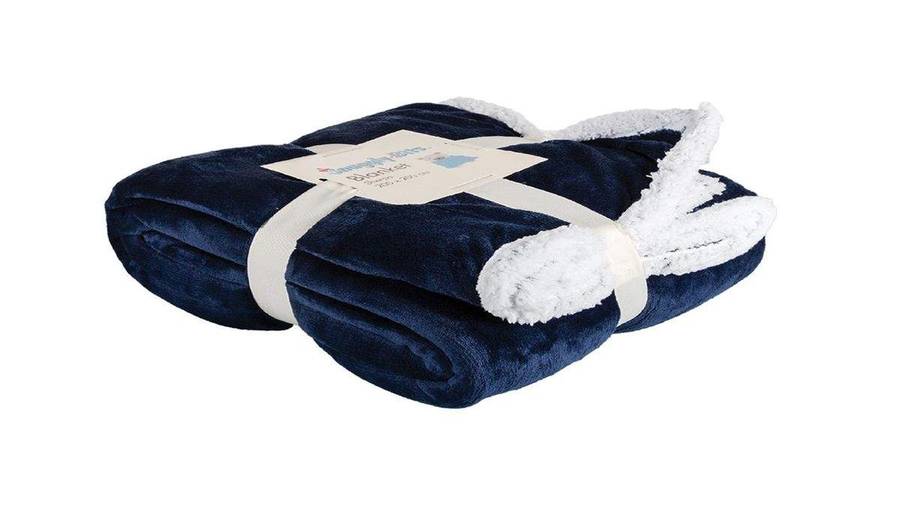 SMTE Soft Sherpa Blanket King Size - 200 x 200cm - Blue with keychain