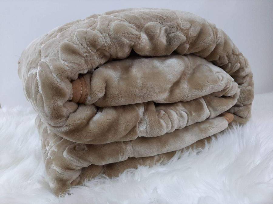 SMTE New - Warm And Soft Queen Size Blanket - One-Ply - Beige with keychain