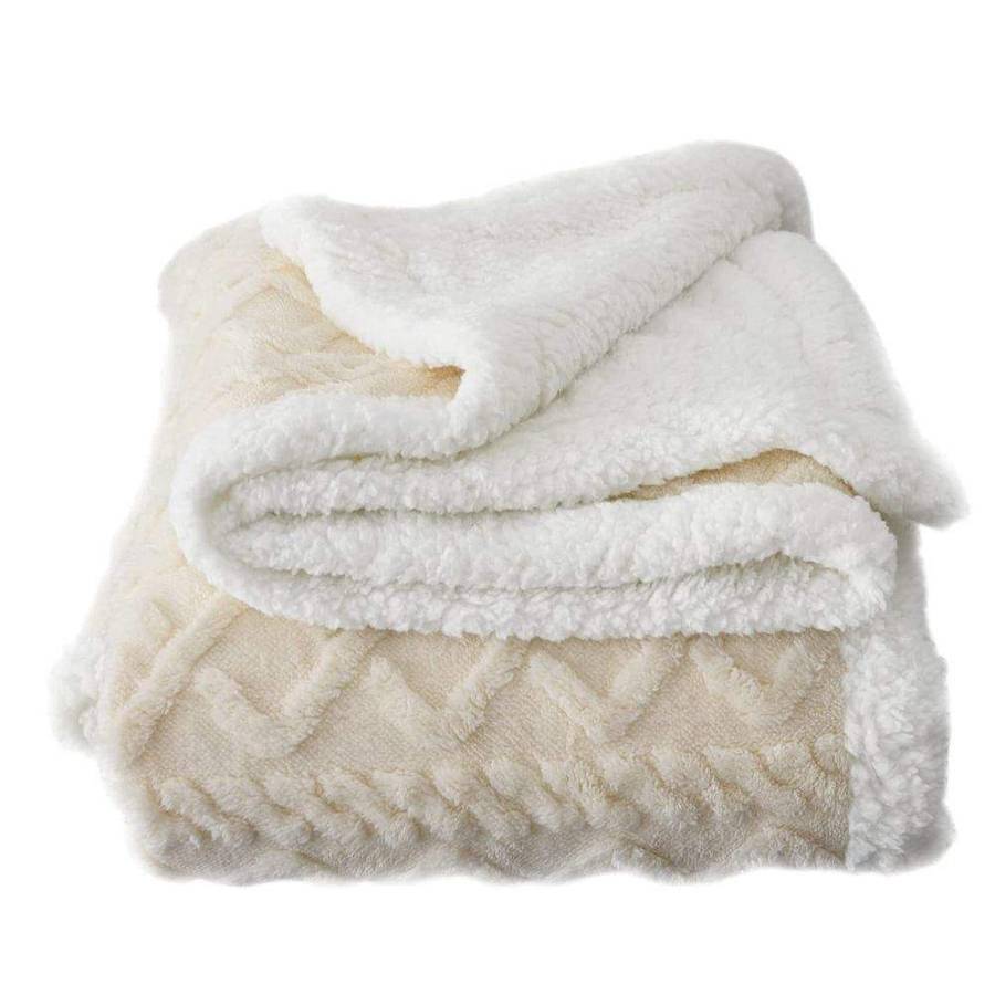 SMTE Polyester Warm Flannel Fluffy Throw Fleece Soft Thick Blankets - Cream with keychain