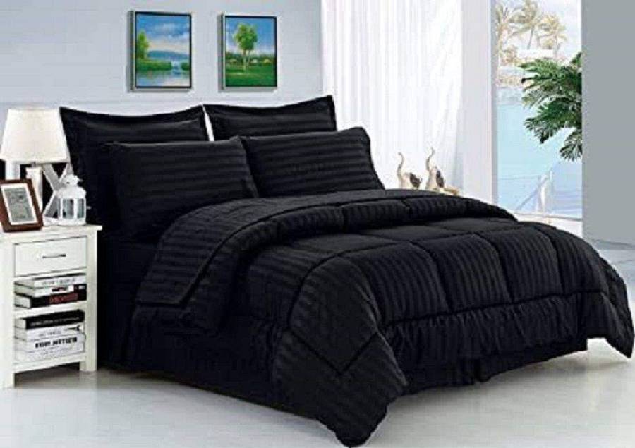 SMTE 5 Piece Stripe Comforter Black - Double with keychain