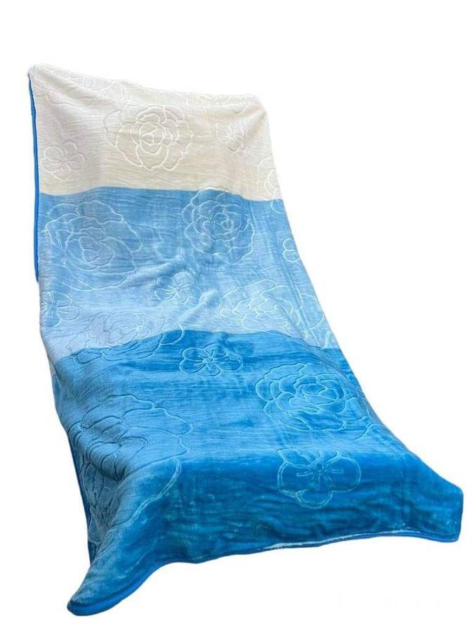 SMTE Mink Colourful 1-Ply Blanket - Queen Size - White, Blue with keychain