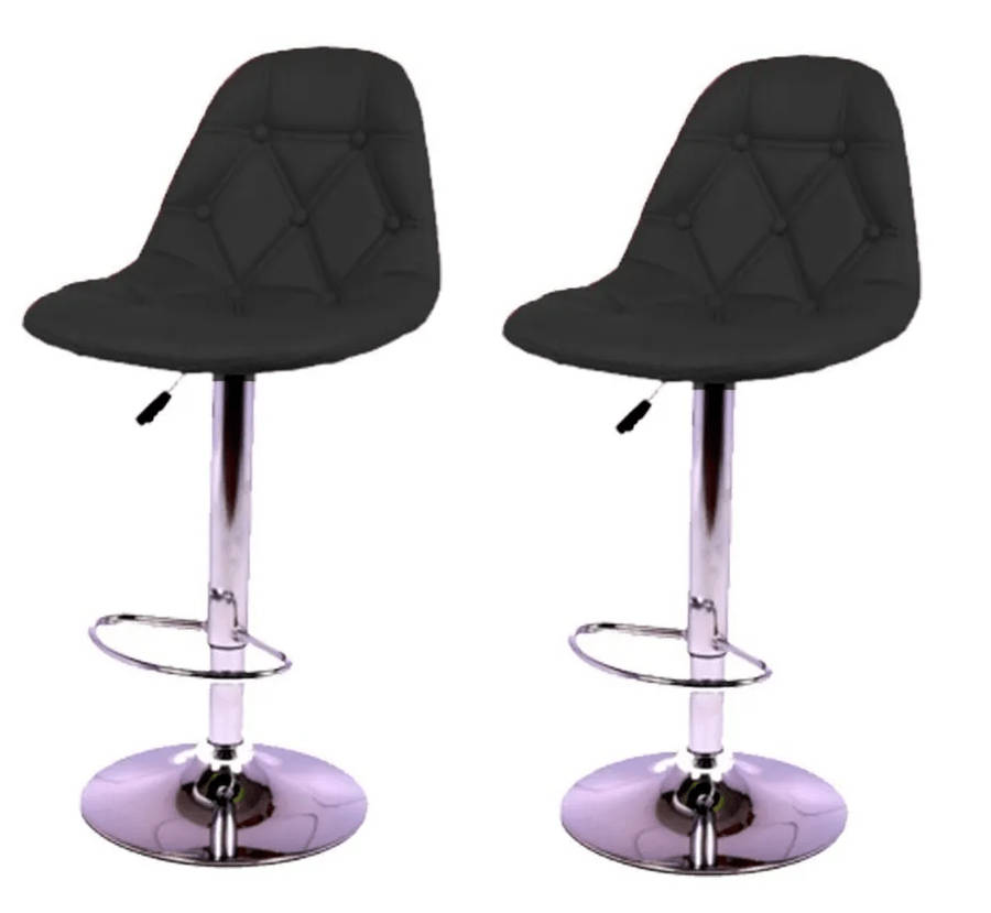 SMTE Bar Stools / Kitchen Counter Chairs -Set of Two - Black Colour with keychain