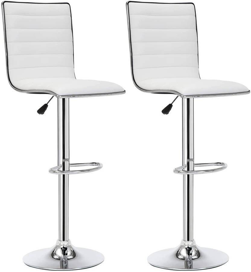 SMTE Bar Stools / Kitchen Counter Breakfast Chairs - Set of Two - White with keychain