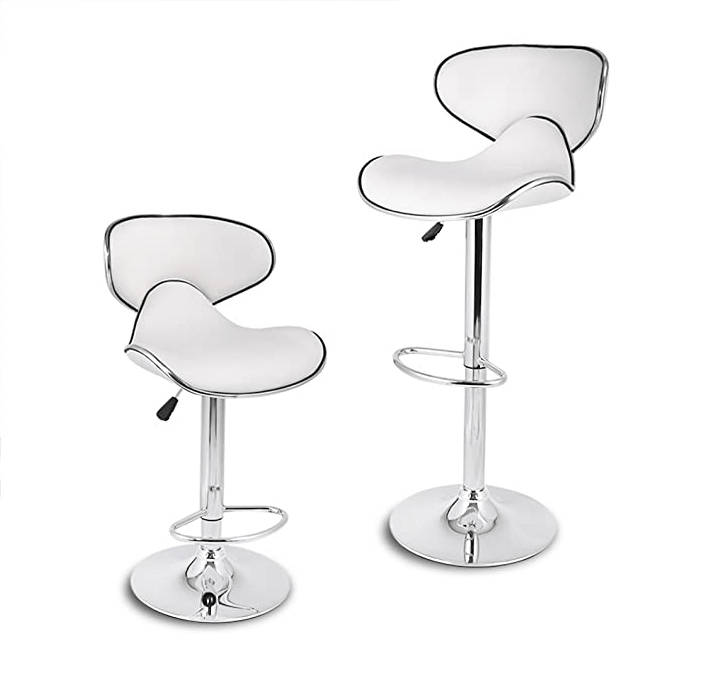 SMTE Bar Stools / Kitchen Counter Breakfast Chairs - 2 Pack - White with keychain