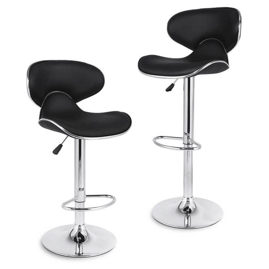 SMTE Bar Stools / Kitchen Counter Breakfast Chairs - 2 Pack - Black with keychain