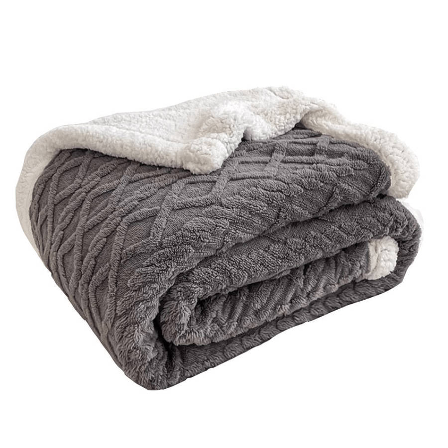 SMTE Warm Flannel Fluffy Throw Fleece Soft Thick Blankets - Grey with keychain