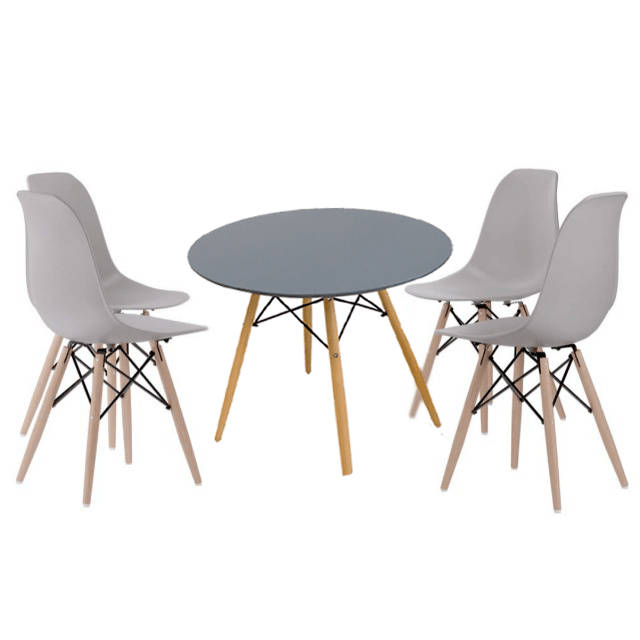 SMTE 5 Pieces Of Nordic Style Eames Chairs With Round Table Dining Set -Grey with keychain