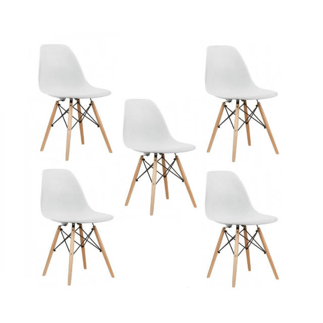 SMTE 5 Piece Wooden Leg Chairs - White with keychain