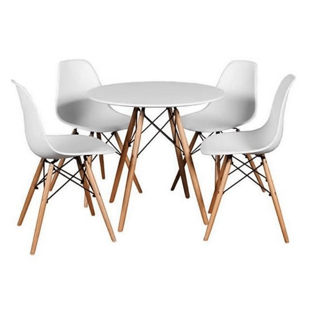 SMTE 5 Piece Round White Table With 4 Chairs with keychain