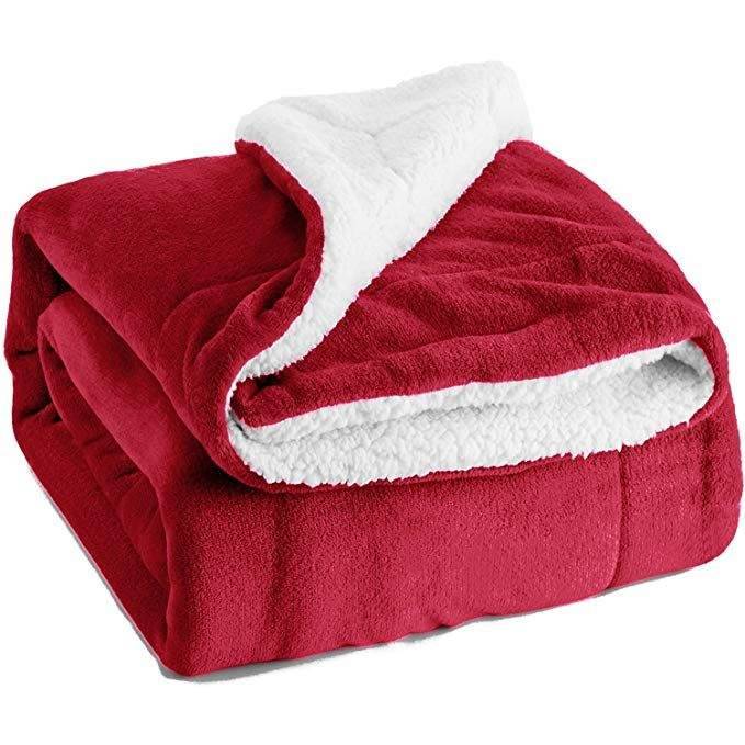 SMTE Sherpa Fleece Blanket Throw - Red with keychain