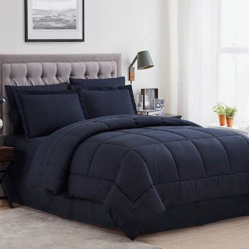 SMTE 5pc Stripe Comforter Blue - Queen with keychain