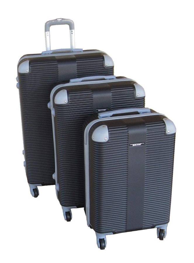 SMTE 3 Piece Hard Outer Shell Luggage Set - Black with keychain
