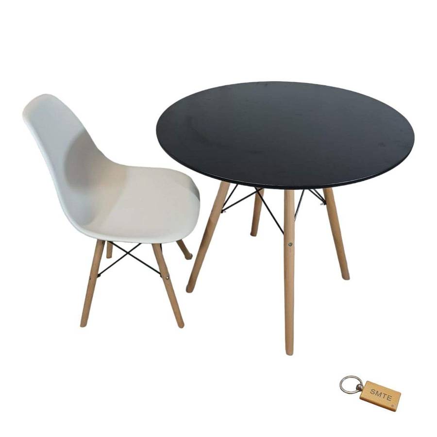 Smte-White Chair with Black table with Smte Keychain-Set With 1