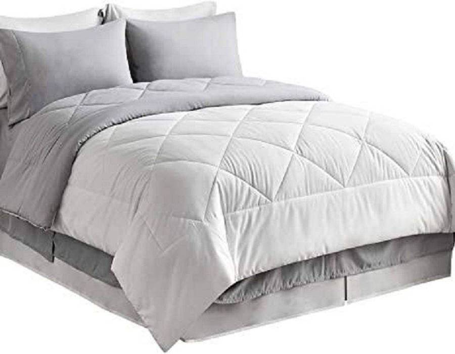 SMTE 5pcs Reversible Comforter White & Grey - Double with keychain