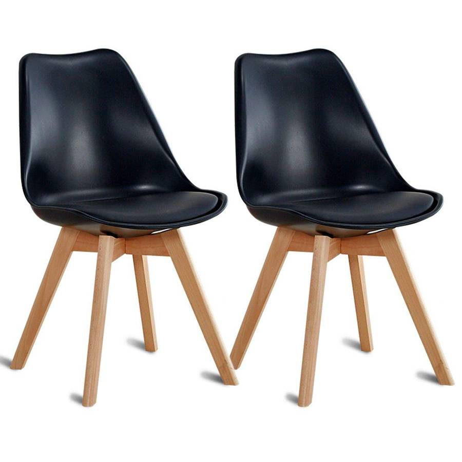 SMTE Tulip Chair Dining Chair Set of 2 - Black with keychain