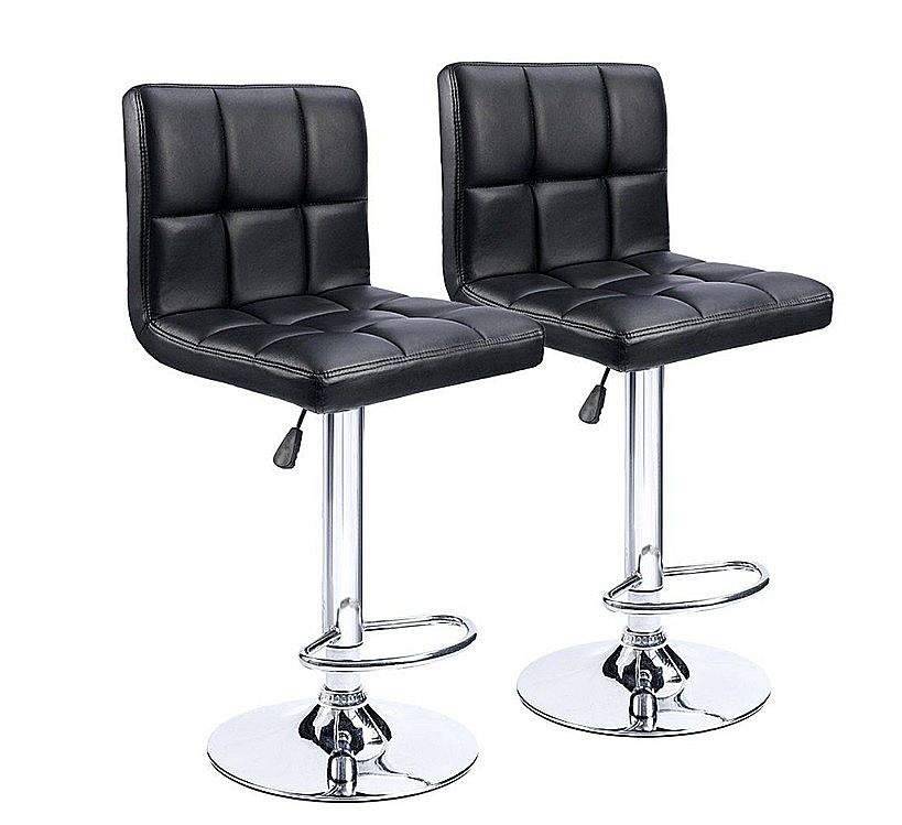 SMTE Soft Bar Stools Leather Kitchen Chairs 2 Set - Black with keychain