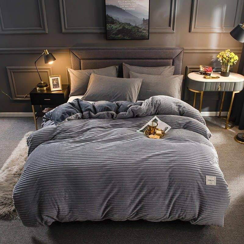 SMTE Flannel Corduroy Comforter - 220x235cm - Grey with keychain