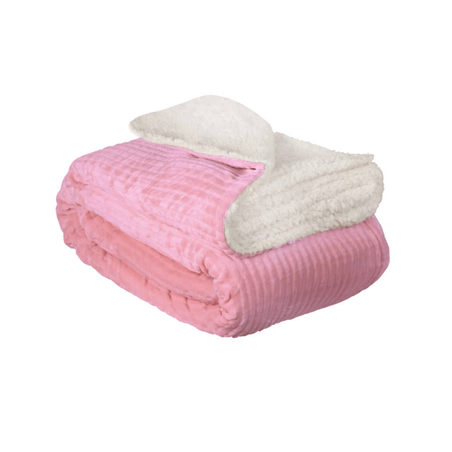 SMTE Ultra Soft Sherpa Blanket - 180 x 200cm - Ribbed Pink with keychain