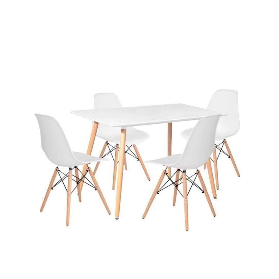 SMTE Rectangular Table & 4 Chairs - White with keychain