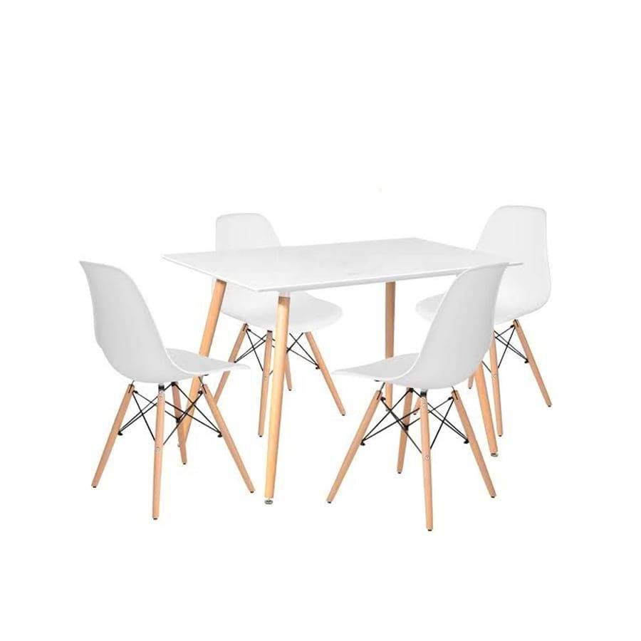 SMTE Rectangular Table & 4 Chairs - White with keychain