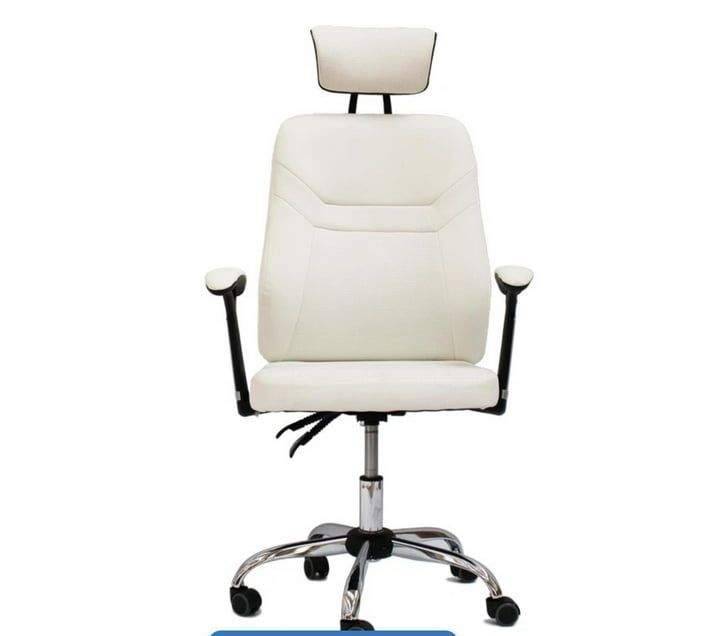 SMTE PU Leather Reclining Office Chair with Head and Arm rests - White with keychain
