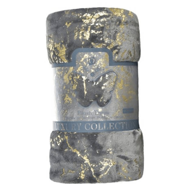 SMTE Grey & Gold Luxury Plush Throw Blanket with keychain