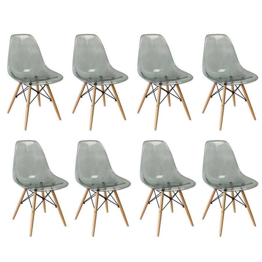 SMTE Multi-Functional Modern Design Transparent Eames Chairs Set - 8-Piece - Light Black Transpar...