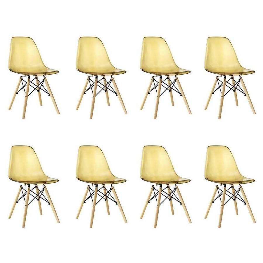 SMTE Multi-Functional Modern Design Transparent Eames Chairs Set - 8-Piece - Gold with keychain