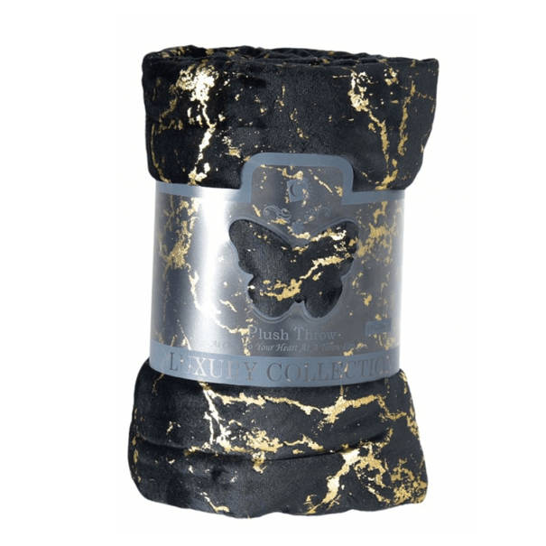 SMTE Black & Gold Luxury Plush Throw Blanket with keychain